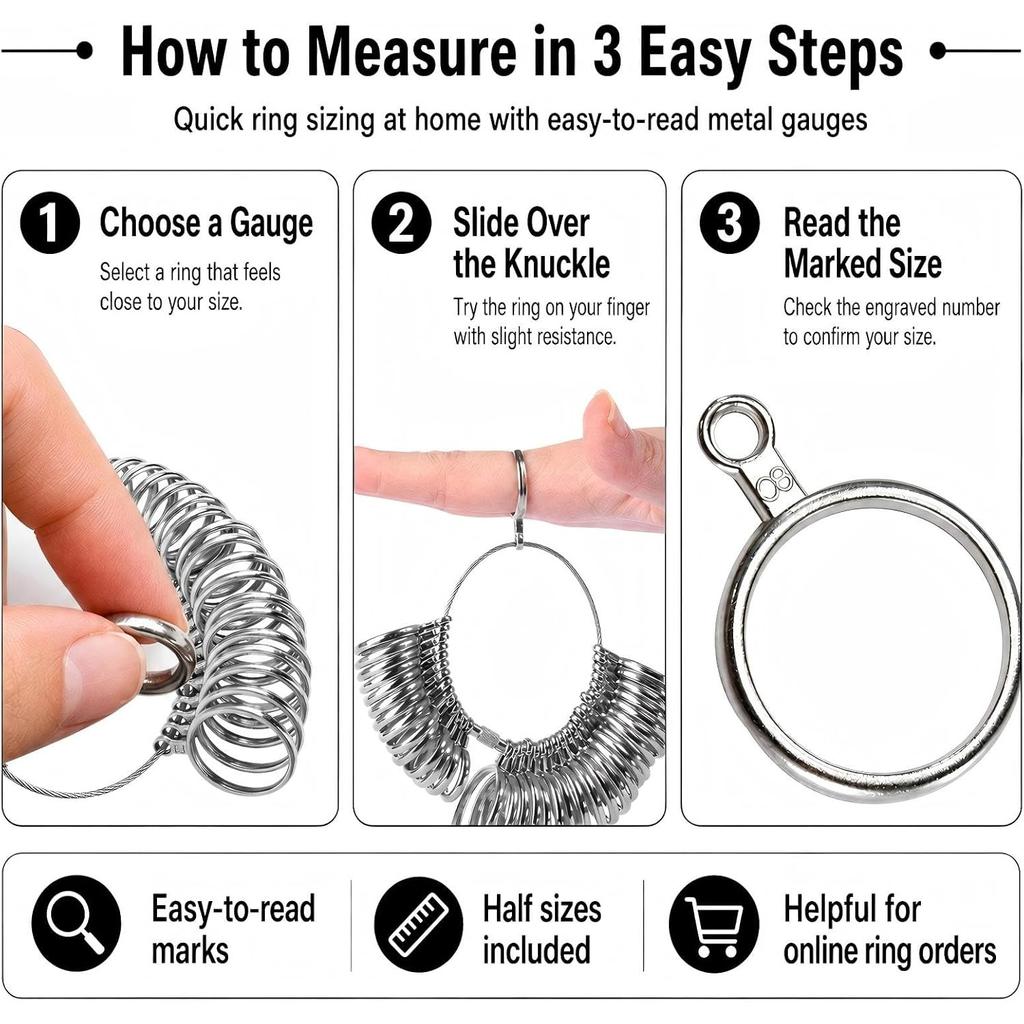 Ring Sizer Measuring Tool Kit, Aluminum Ring Mandrel Sizer Stick with 27 PCS Stainless Steel Ring Gauge Set, US Sizes 0-13 Finger Sizing Tool