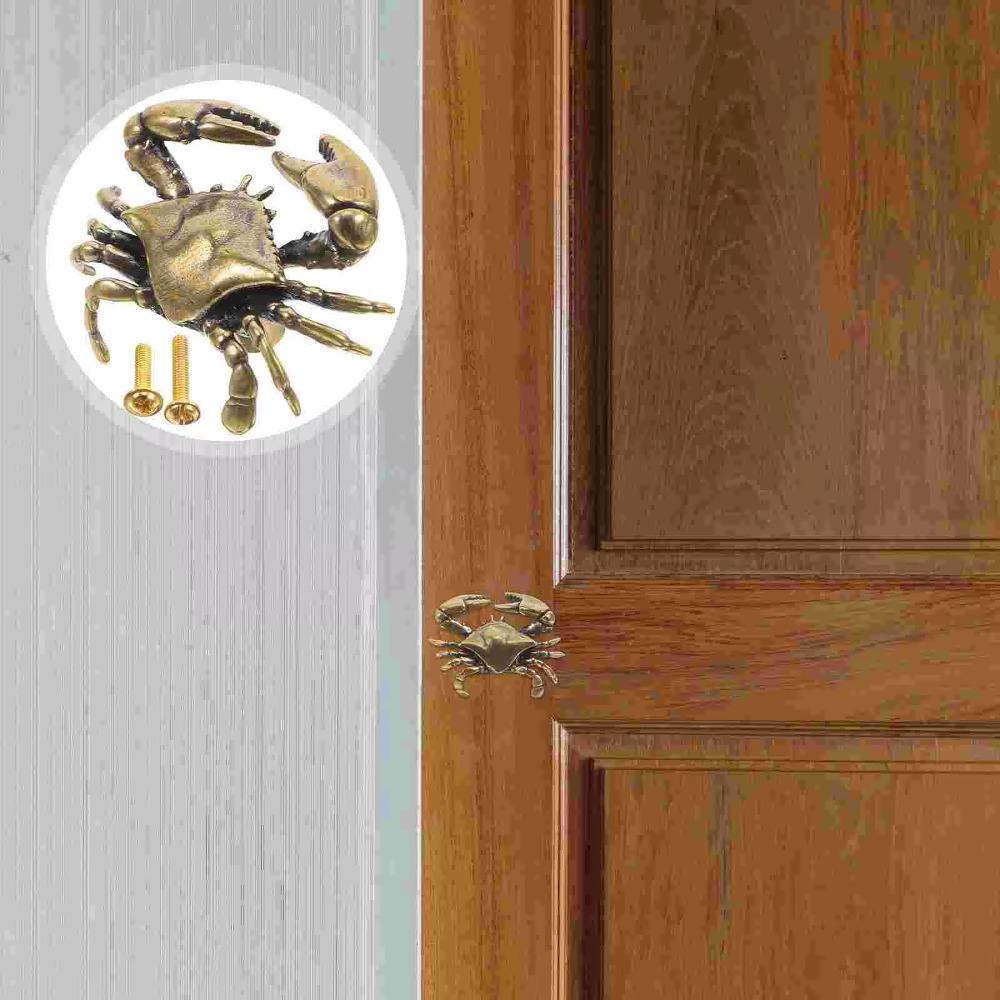 Retro Brass Cabinet Pulls Hardware Closet Door Knobs Creative Crab Design Drawer Handles  Window