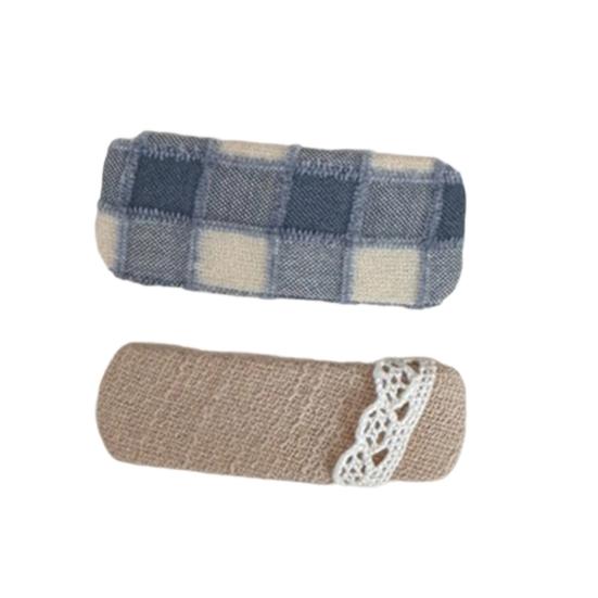 2Pcs Girl Hairpin Cat Flower Plaid Design Wrapped In Fabric Hair Clips Embroidery Fabric Splicing Hair Pins Spring Summer Hair Accessories