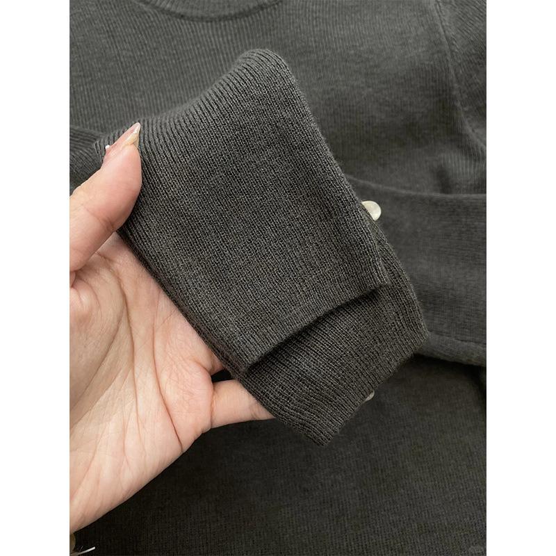 Grey soft waxy round neck pullover bottoming sweater knitted sweater women's spring slim and thin inner shoulder top