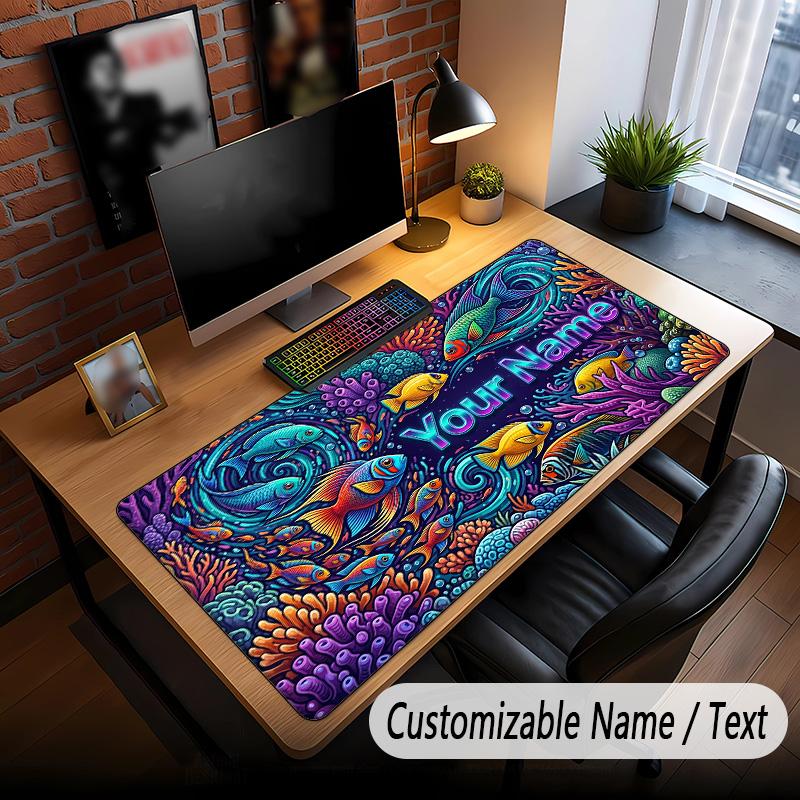 Fish Ocean Theme Custom Mouse Pad Personalized With Name Text Customized Desk Mat For Office Home Decor