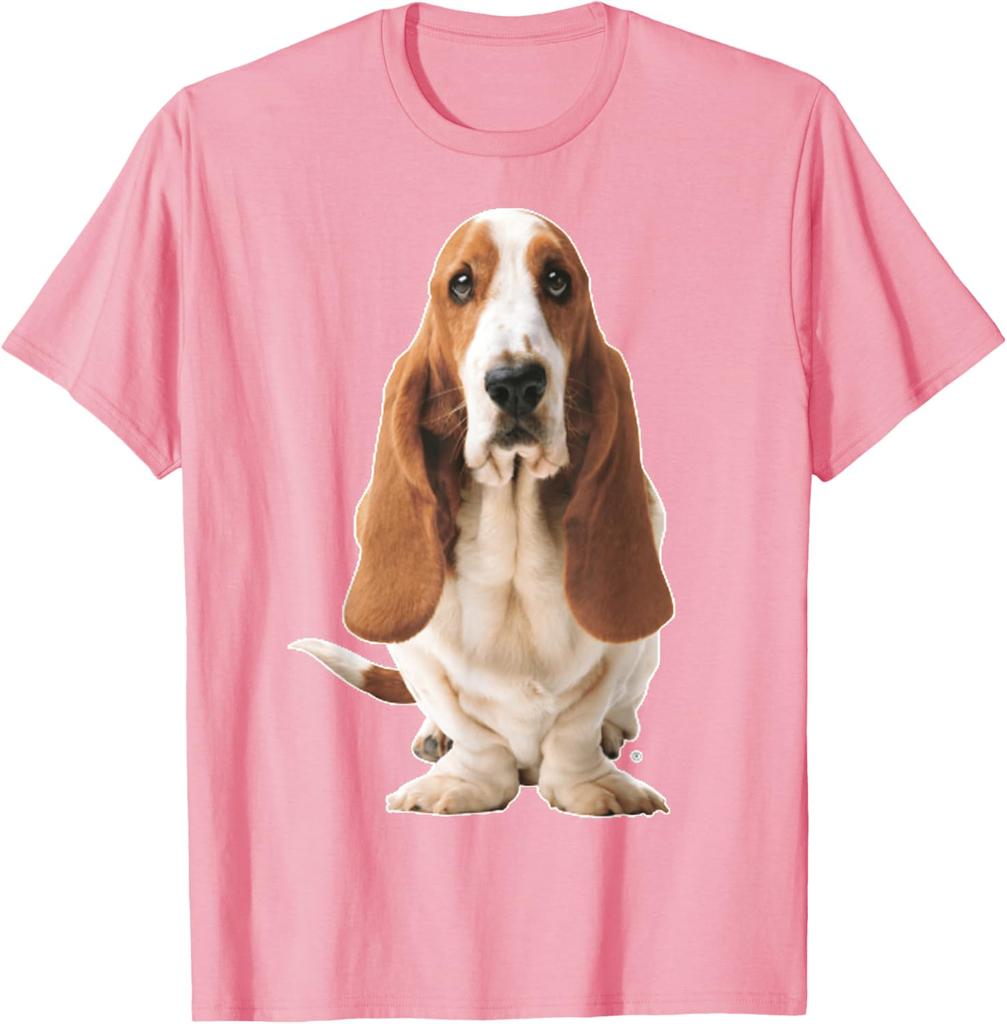 Basset Hound Dog Sitting Graphic Tee Breathable Cotton Casual Short Sleeve T-Shirt for Men