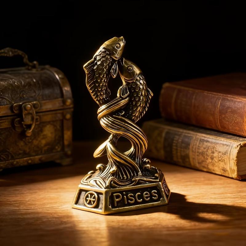 Vintage Brass 12 Constellation Figurines Handcrafted Durable Ornament for Desk Shelf Bedroom Decor Unique Birthday Gift