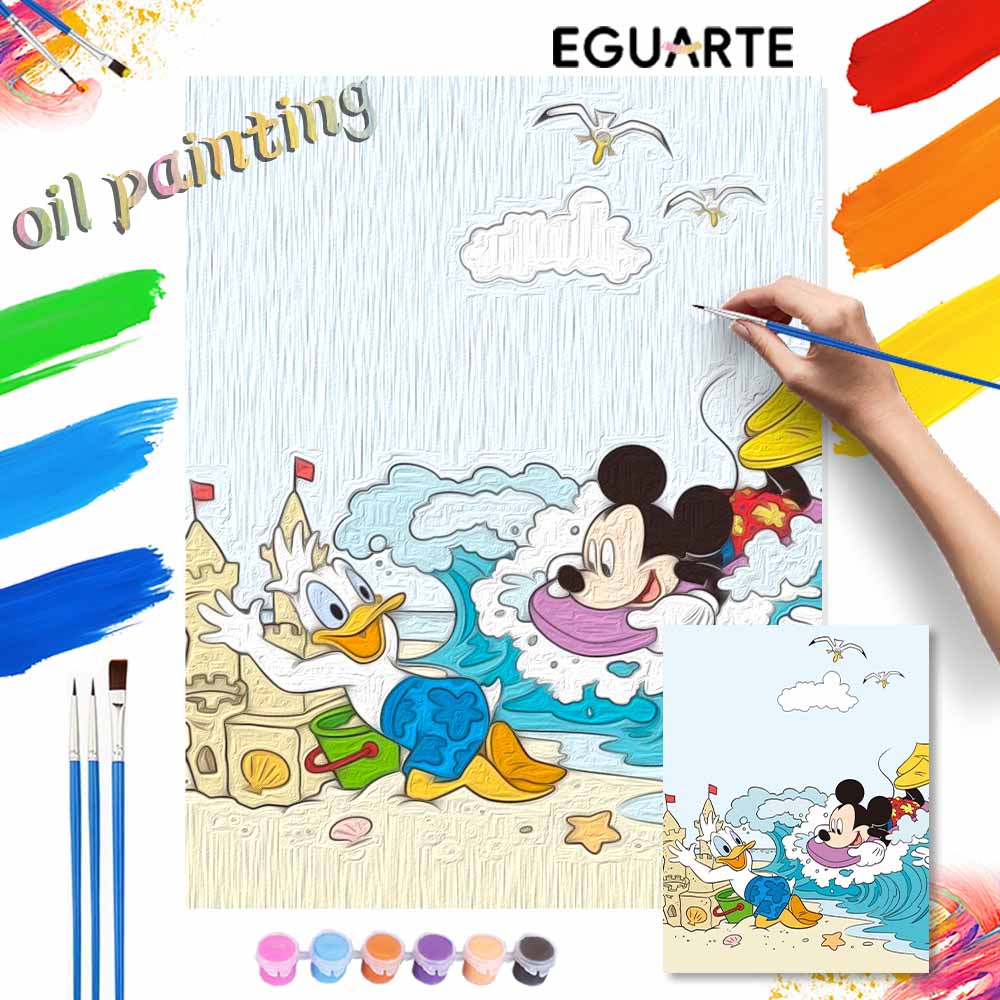 Disney Mickey Donald Beach Paint By Number Kit Drawing Canvas DIY Picture Home Decor Art Wall Painting Gift For Living Room Decor Set