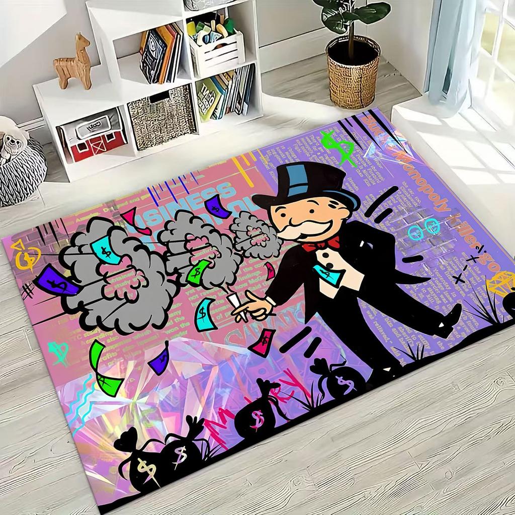 Rich Cartoon Monopoly Dollar Game Money Rug for Bedroom Living Room Sofa Home Doormat Decor,Large Kids Play Non-slip Floor Mat