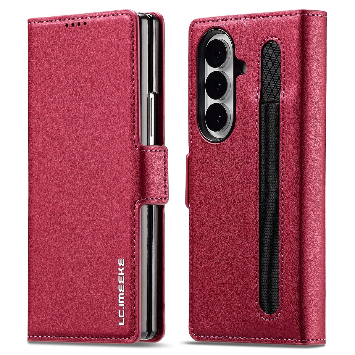 

LC.IMEEKE L1 Series for Samsung Galaxy Z Fold7 5G Case PU Leather Wallet Stand Protective Phone Cover Red