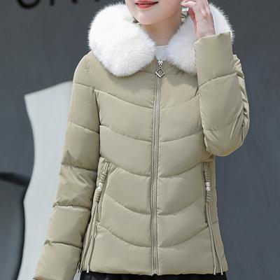 Moda Inverno Cappotti corti Donna Parka con cappuccio Collo in pelliccia sintetica Giacche da donna Capispalla spessi e caldi