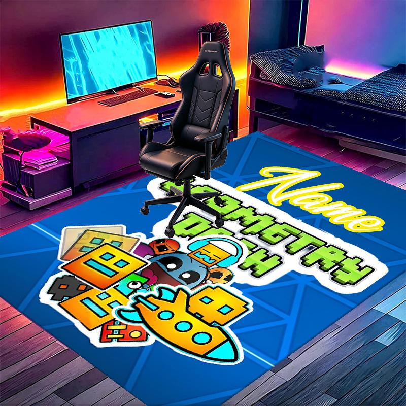 Custom Name Personalized Geometry Dash Print Carpet, Versatile Home Decor Rug, for Playroom, Apartment, Balcony, Entryway, Hallway Gift