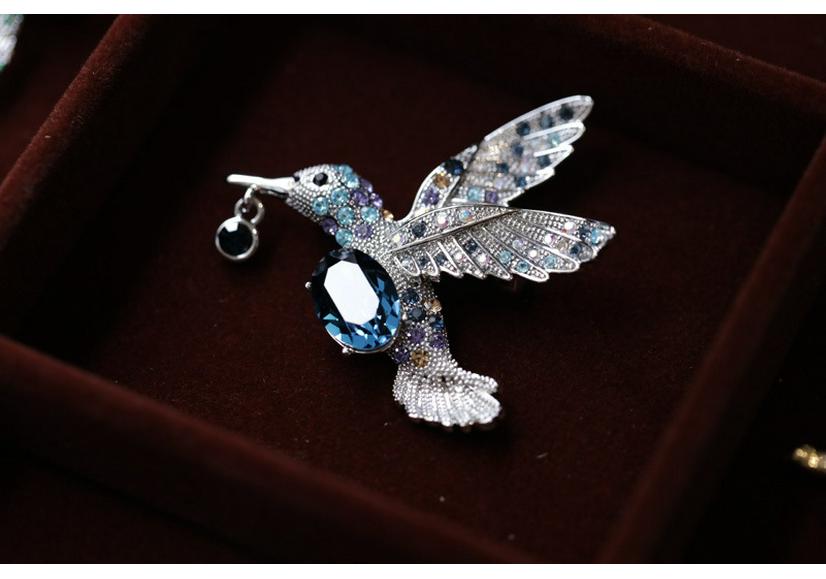 Bo Xin Yun Elegant Blue Hummingbird Brooch - Retro Chinese Style Women s Pin Accessories