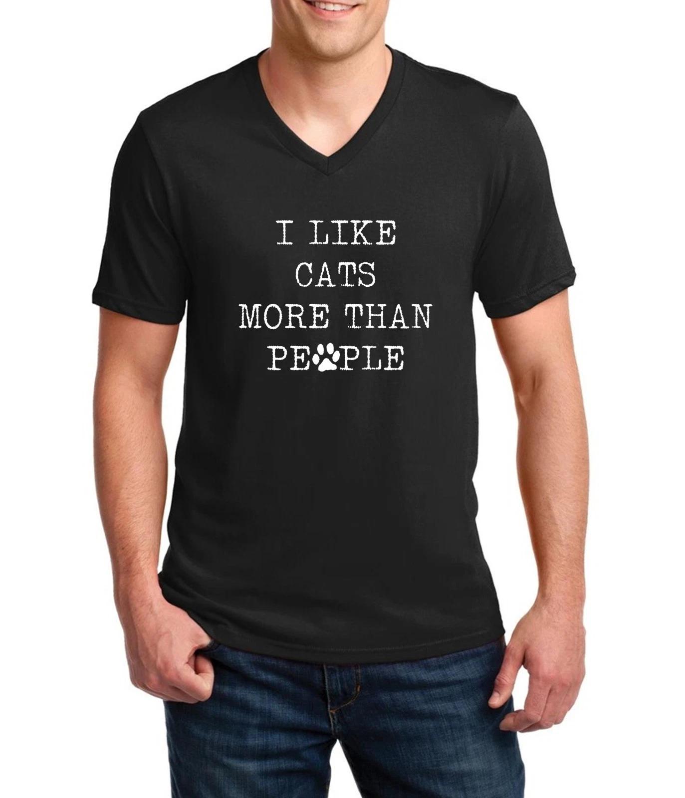 Mens V-neck I Like Cats More Than People #2 Shirt Animal Lovers Kitten T-shirt 4XL