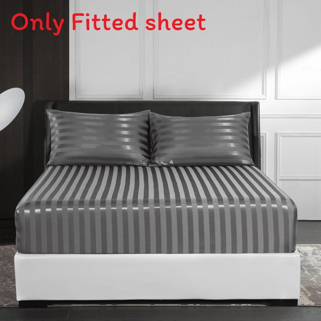 Minimalist Fitted Bed Sheet With Silk Satin Texture For Home Bedroom Decor