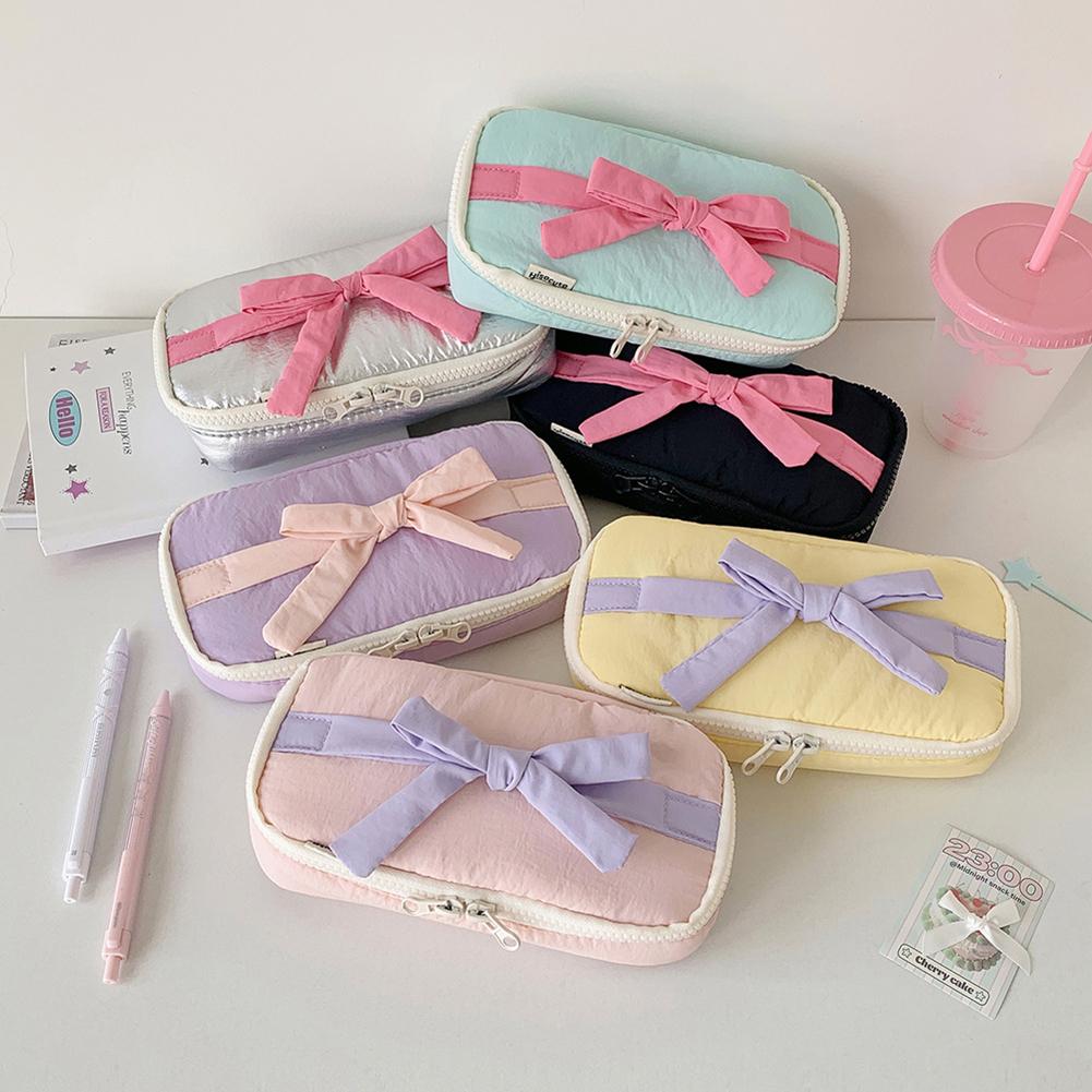 Bowknot Bow Pencil Case Korean Ins Aesthetic Stationery Bag Desktop Storage Pen Pouch Sweet Minimalist for School Journaling