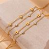 Gold Plated Flower and Heart Cubic Zirconia Double Layer Chain Bracelet for Women Stainless Steel