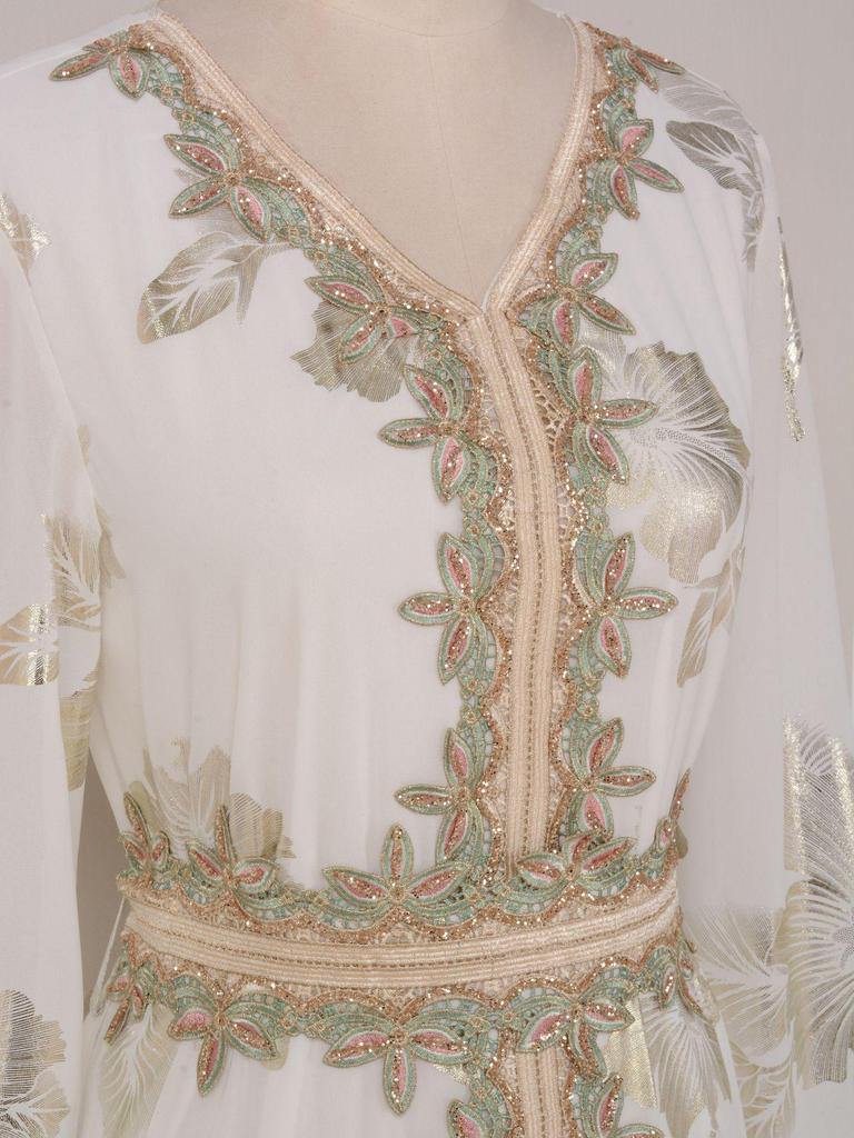 Women's Dubai Evening Long Dress with Hot Stamping - European & American Fashion Muslim Travel Wear