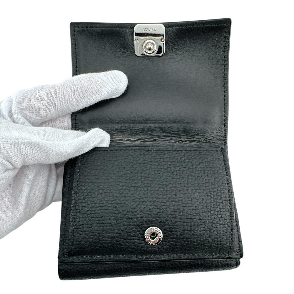 Loewe Cartera compacta anagrama cuero 6 compartimentos para tarjetas Plegable en tres partes cuero negro Usado