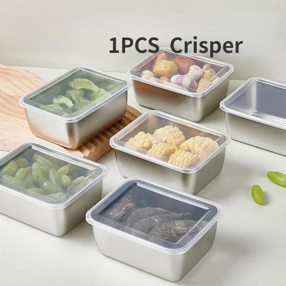 Food Grade Stainless Steel Refrigerator Storage Box Container Ingredients Freezer Storage Household Kitchen Food Sealed Boxs
