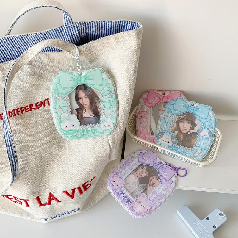 Kawaii PVC Photo Frame for 3 Inch Kpop Idol Card Colorful Bow Knot Photocard Holder Anime Character Card Sleeves Wholesales