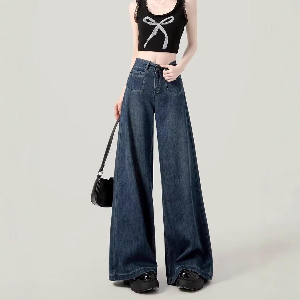 Women's Dark Blue Wide-Leg Relaxed Fit Jeans - Autumn Collection