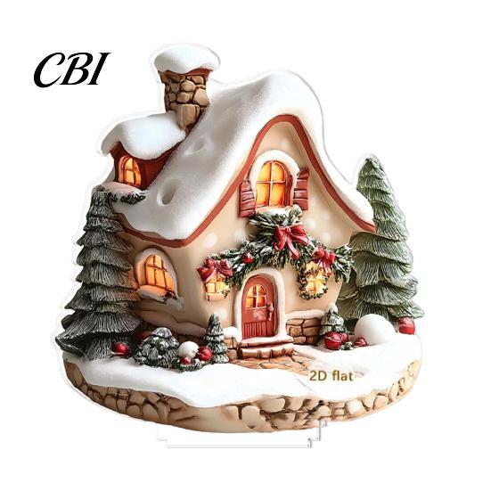 Christmas Tabletop Ornaments Candle Ornament, 2D Flat Acrylic Ornament with Base, Tree Decorations Snowman Reindeer Festive Table Centerpiece