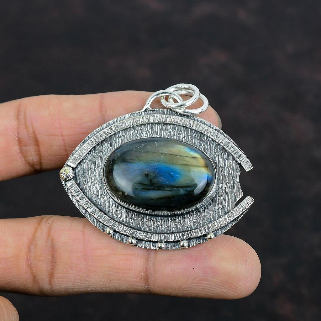 Pandantiv din piatră prețioasă labradorit, pandantiv din argint 925, bijuterii decente, pandantiv lucrat manual, pandantiv cu piatră vindecătoare, bijuterii din labradorit pentru cadouri