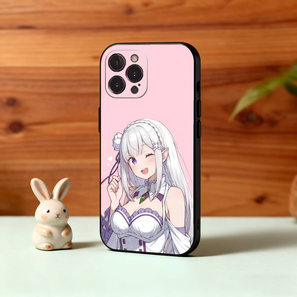Re Zero Rem Emilia Phone Case For iPhone17 16 15 14 13 12 11 Pro Max Plus,5G Soft Black Case
