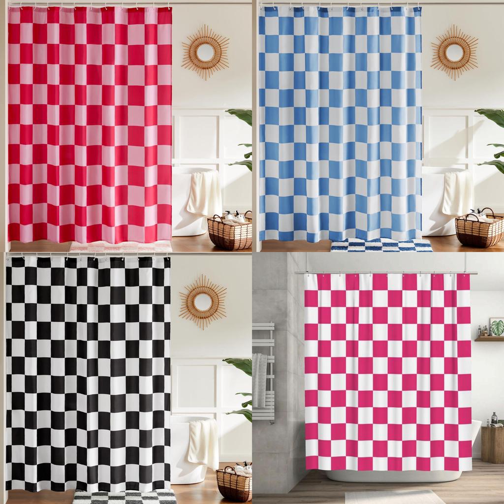 72x72inch Retro Checkerboard Pattern Waterproof Shower Curtain For Home Renovation And Decor