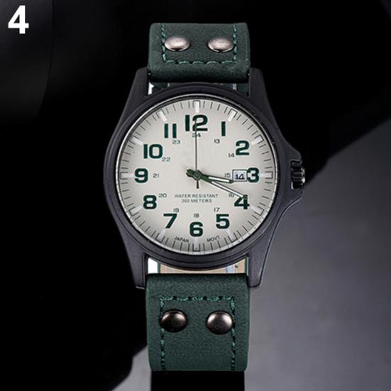 Men's Date Arabic Numerals Dial Faux Leather Band Sport Quartz Wrist Watch