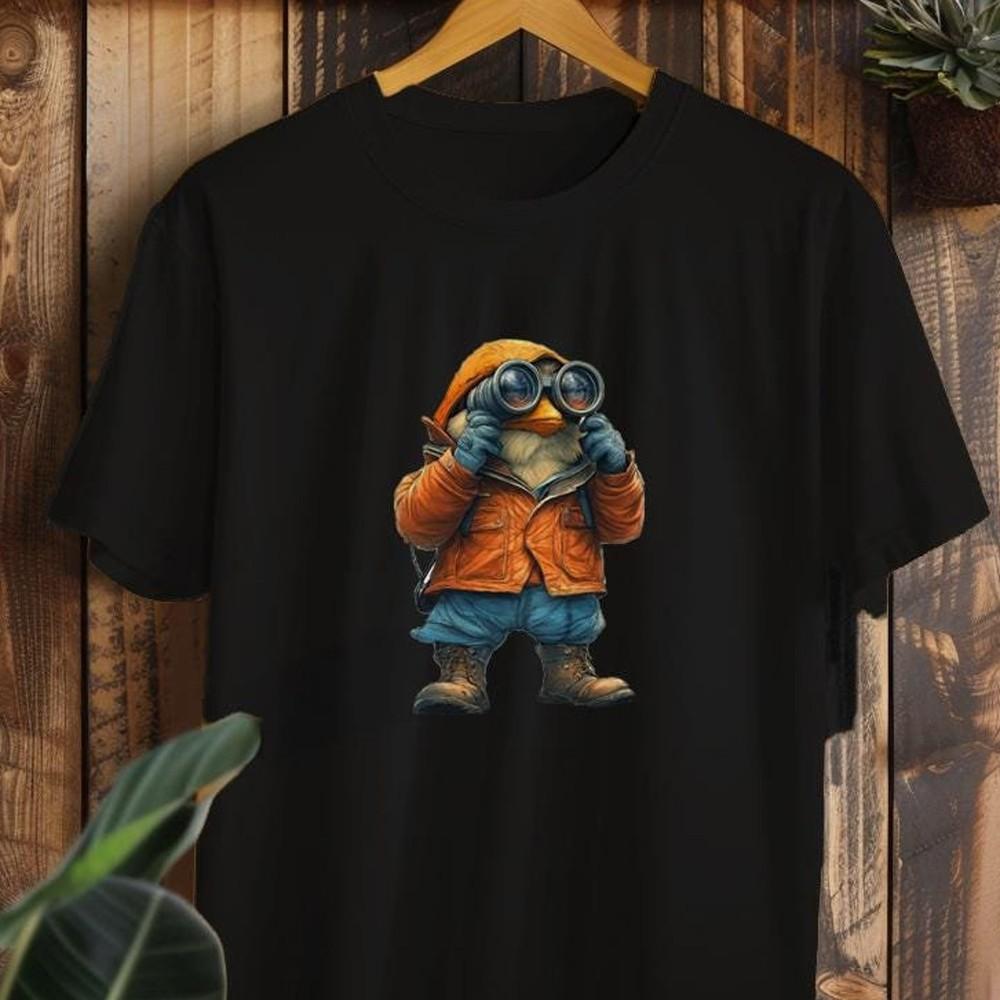 #26 Bird with Binoculars T-Shirt Men Funny Print Animal Motif Birdwatcher Shirt Unisex T-Shirt M
