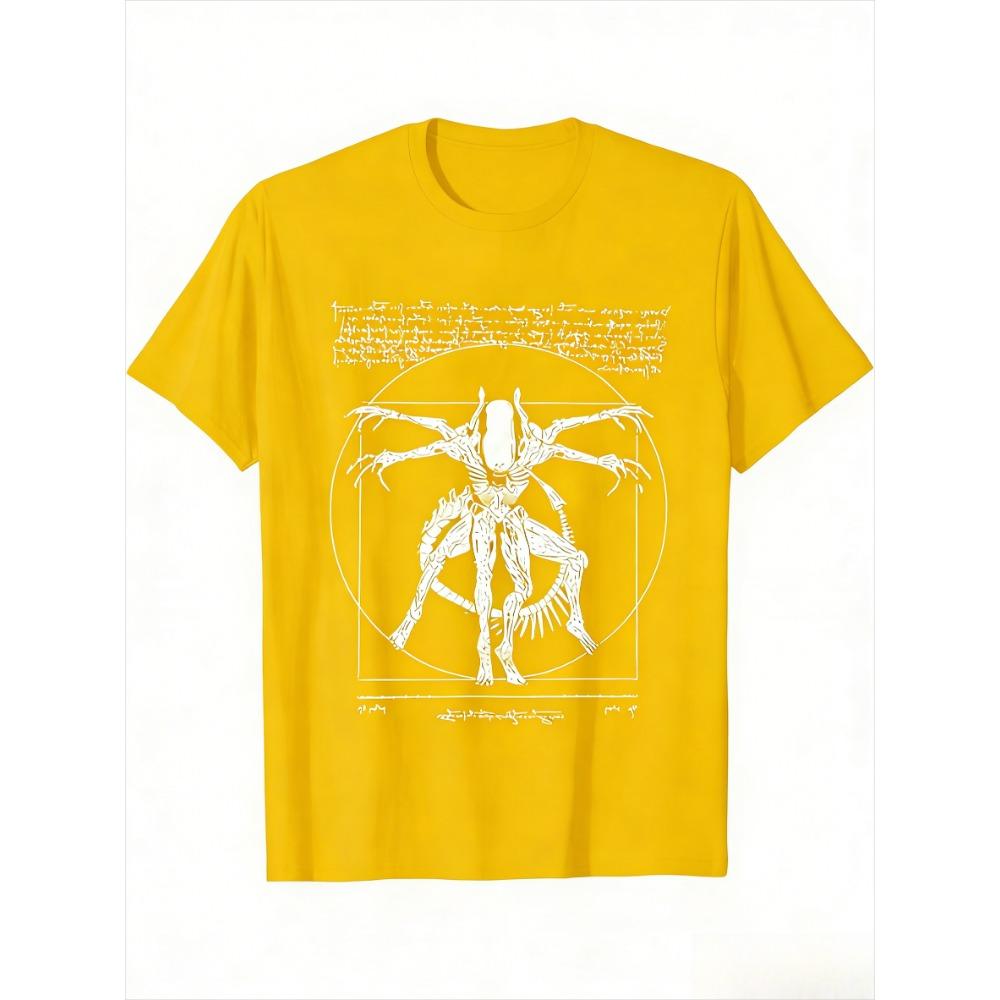 Cotton Trend Technology Alien Print  Men T-shirt Summer Autumn Daily Sports Party Casual Loose Street Unisex Short Sleeve