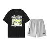 Fashionable Comfortable Simple Printed Short Sleeve Solid Color Trendy Shorts Sports Suit Men Sportswear AHSUA21-2+AKSU747-2