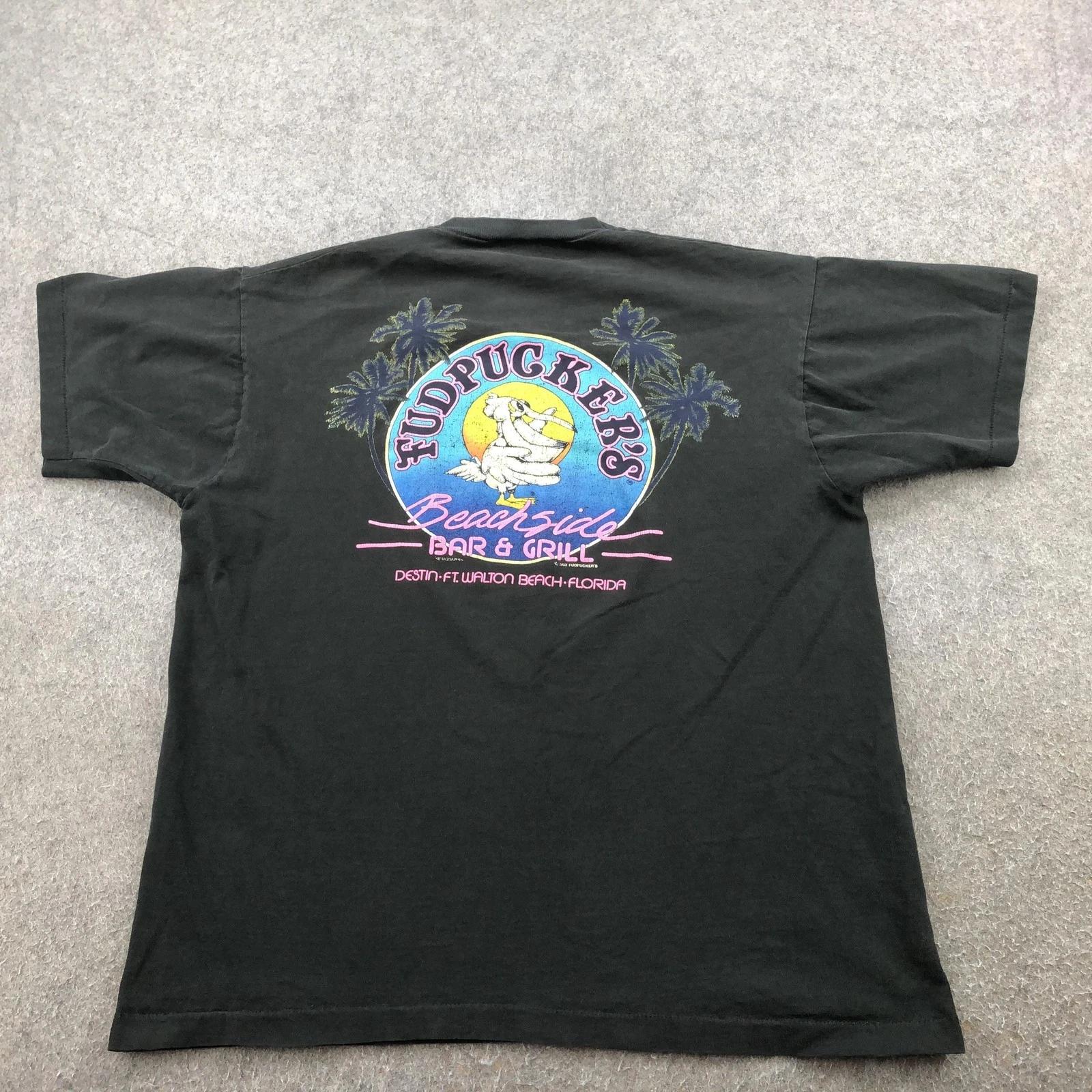

Vintage Fudpucker s Shirt Mens XL Black Beachside Bar & Grill Graphic Tee 90s L