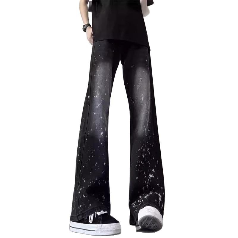 Mens Straight Leg Jeans High Street Vibe Distressed Washed Micro Flare 2025