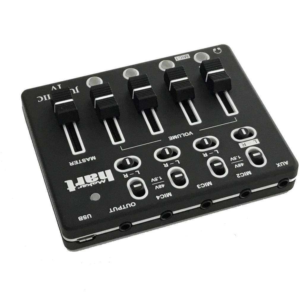 Maker Hart Just Mic 4 Webcasting 4 Channel Microphone Mixer 48V Phantom Power Compatible with All Microphones USB Power