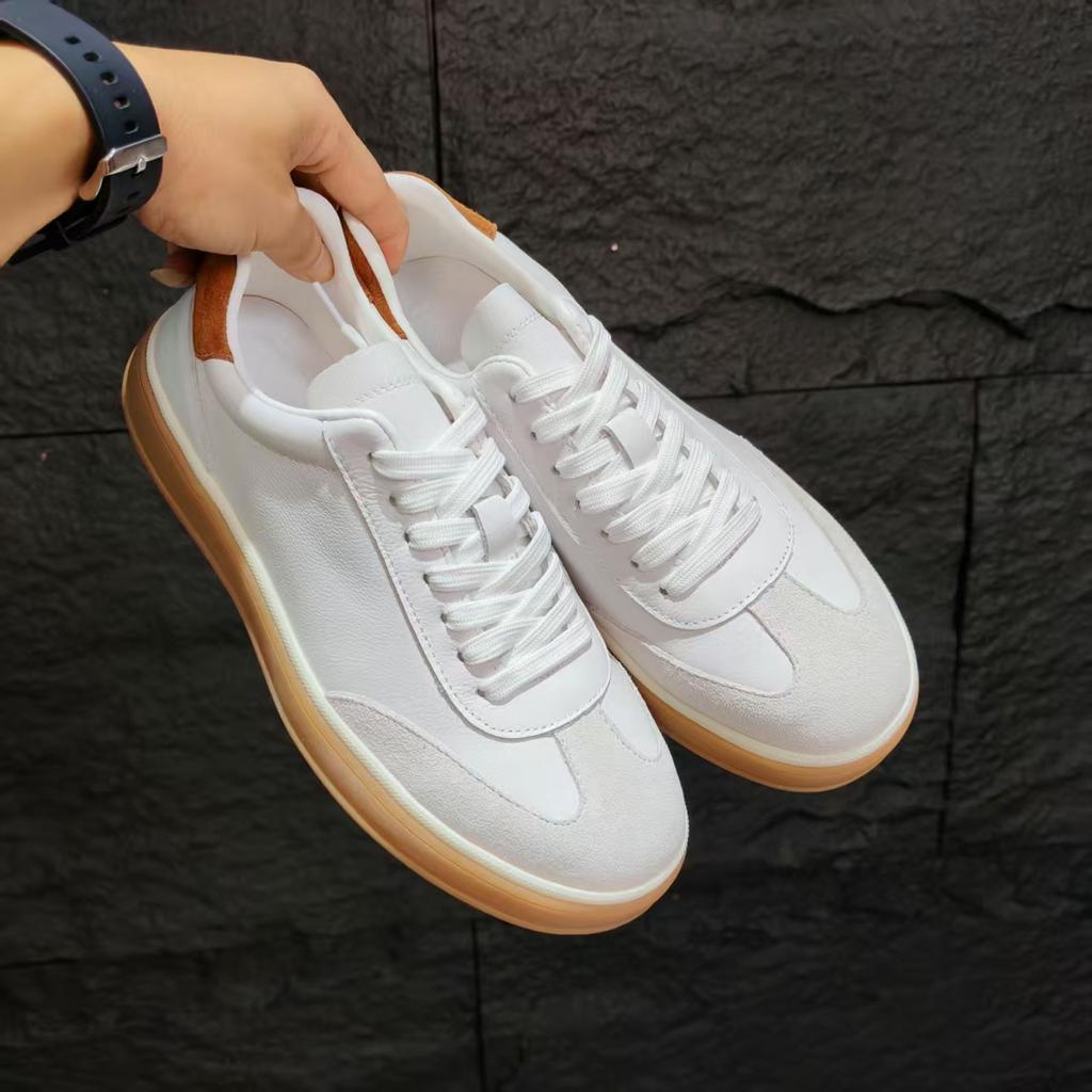 [First Layer Cowhide] New Men's Simple High Mercerized Cow Anti-velvet Leather Shoes Sports and Leisure Board Shoes