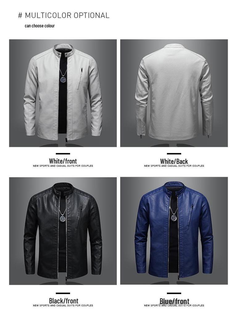 Herren Slim Fit Stehkragen Lederjacke - Trendiger Herbst Motorradmantel