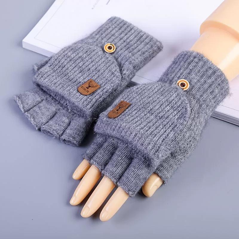 Knitted Fingerless Gloves Winter Thicken Warm Touch Screen Gloves For Men Women Gloves Warm Half Finger Student Gloves