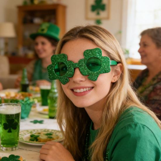 Aziz Patrick Günü Gözlükleri Simli Yonca Bira Şişesi Gözlükleri Yeşil Şanslı İrlanda Temalı Fotoğraf Kabini Aksesuarları Ev Partisi Hediyelikleri İçin