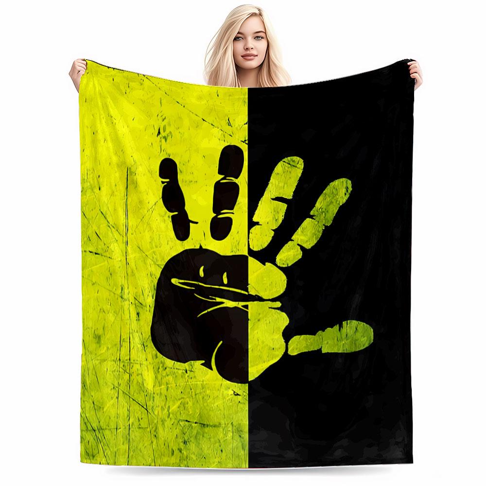 Yellow and Black Handprint Design for all seasons blanket lunch break throw gift