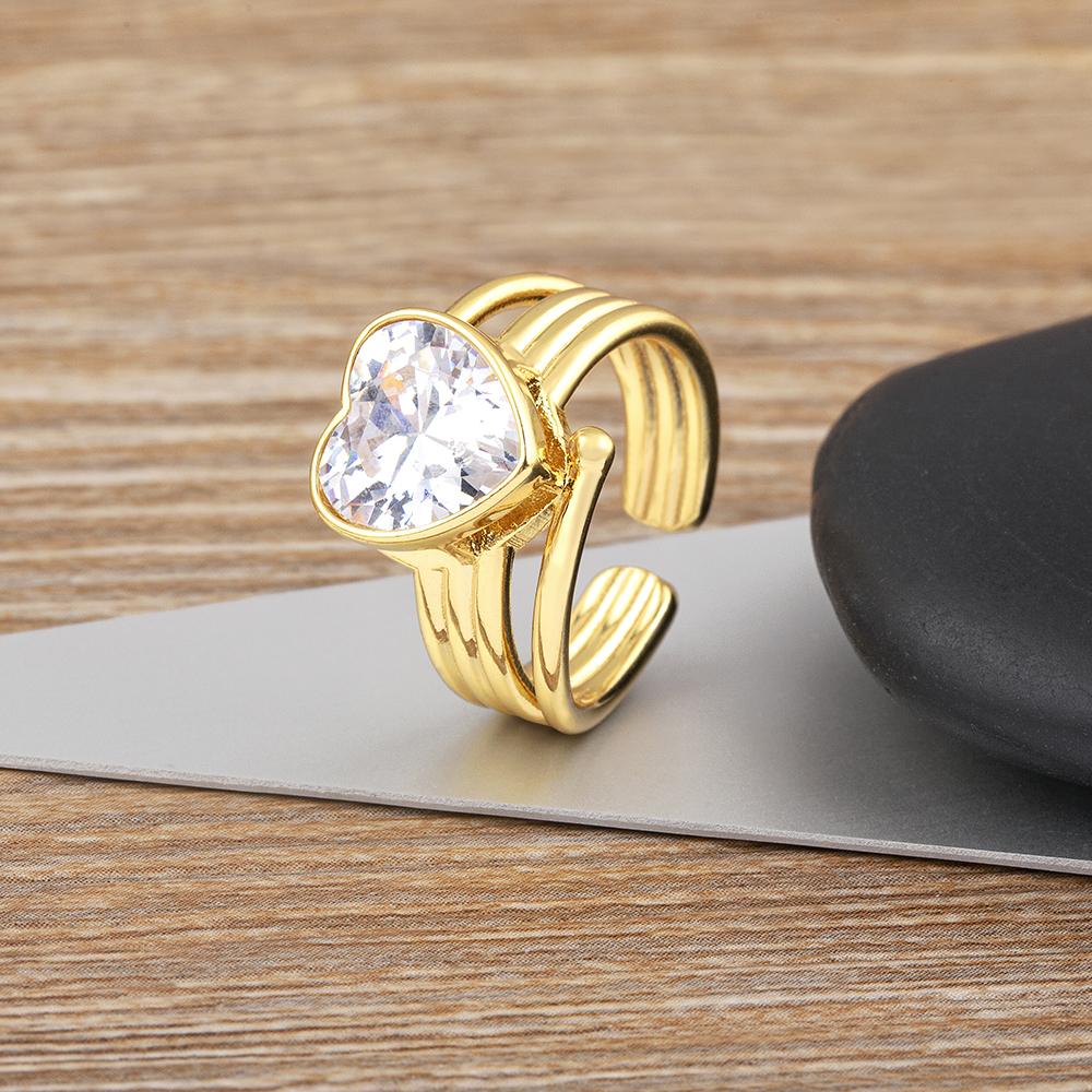 Nidin Romantic Heart Shape Open Rings for Women Zircon Crystal Jewelry Adjustable Fashion Wedding Party Accessories Gifts