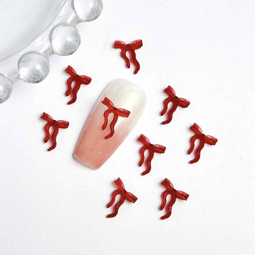 Burgundy Bowknot Internet Celebrity Hot-Selling Solid Color Mini Red 3D Hollow Bow Tie Cartoon Resin Nail Art Accessories