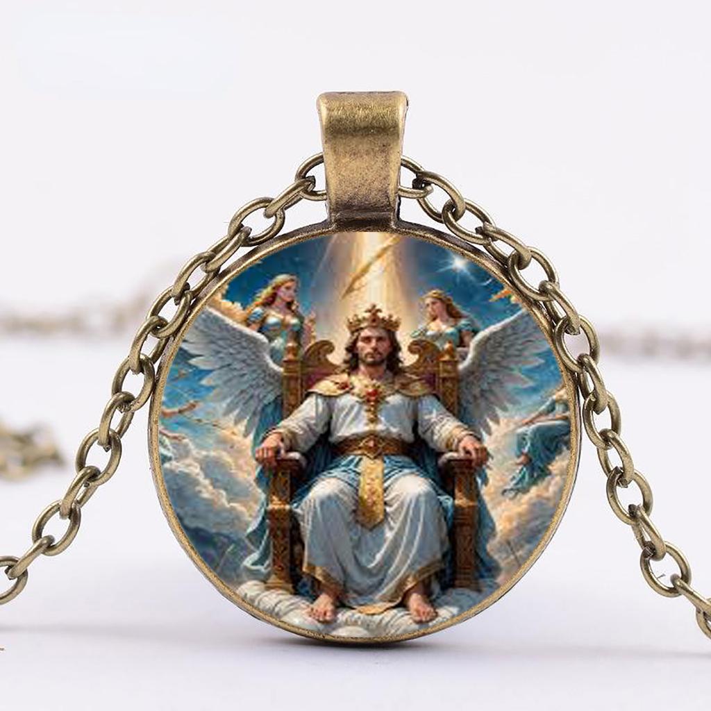 Vintage Glass Dome Jesus And Angel Pendant, Christian Jewelry Suitable For Both Men And Women.