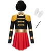 4Pcs Kids Girls Circus Magician Costume Complete Set: Long Sleeve Jumpsuit with Keyhole Back, Top Hat, Gloves & Wand for Halloween Show