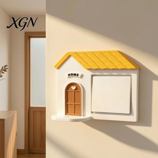 PLA Schalter Dekoration 3D Gedruckte Haus Dekoration, Leichter Rahmen mit Figuren Display Regal, Wandabdeckplatte für Home Office Wohnzimmer Cartoon