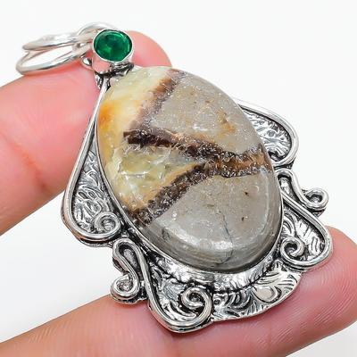 Natural Septerian Stone, Diopside 925 Sterling Silver Gift Pendant 2.29" f1F91