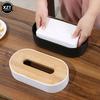 Tissue Box Wooden Cover Solid Color Tissue Box with Groove Multifunctional Household Room Desktop Tissue Plastic Storage Box