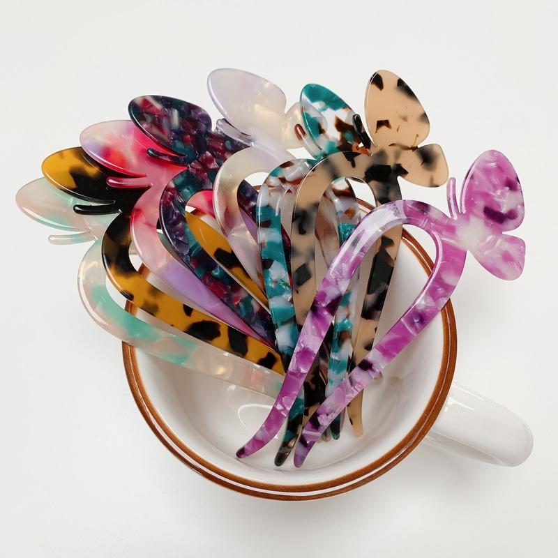 Mode Acetat Haarstäbe für Frauen Schmetterling Haarspangen Nadeln Minimalistisch Bunt U-Form Mädchen Haarnadeln Haarknotenmacher Kopfschmuck