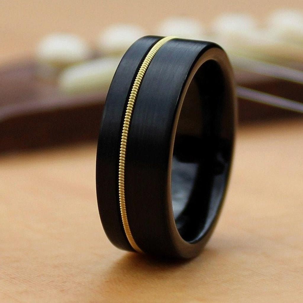 Modern 8MM Men Stainless Steel Rings For Women Gold Color Brushed Double Groove Pattern Rings Men's Wedding Party Jewelry Gift