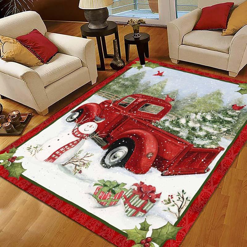 Christmas Red Truck Snowman Carpet for Living Room Decor Sofa Table Large Area Rugs Playroom Children's Play Anti-slip Floor Mat