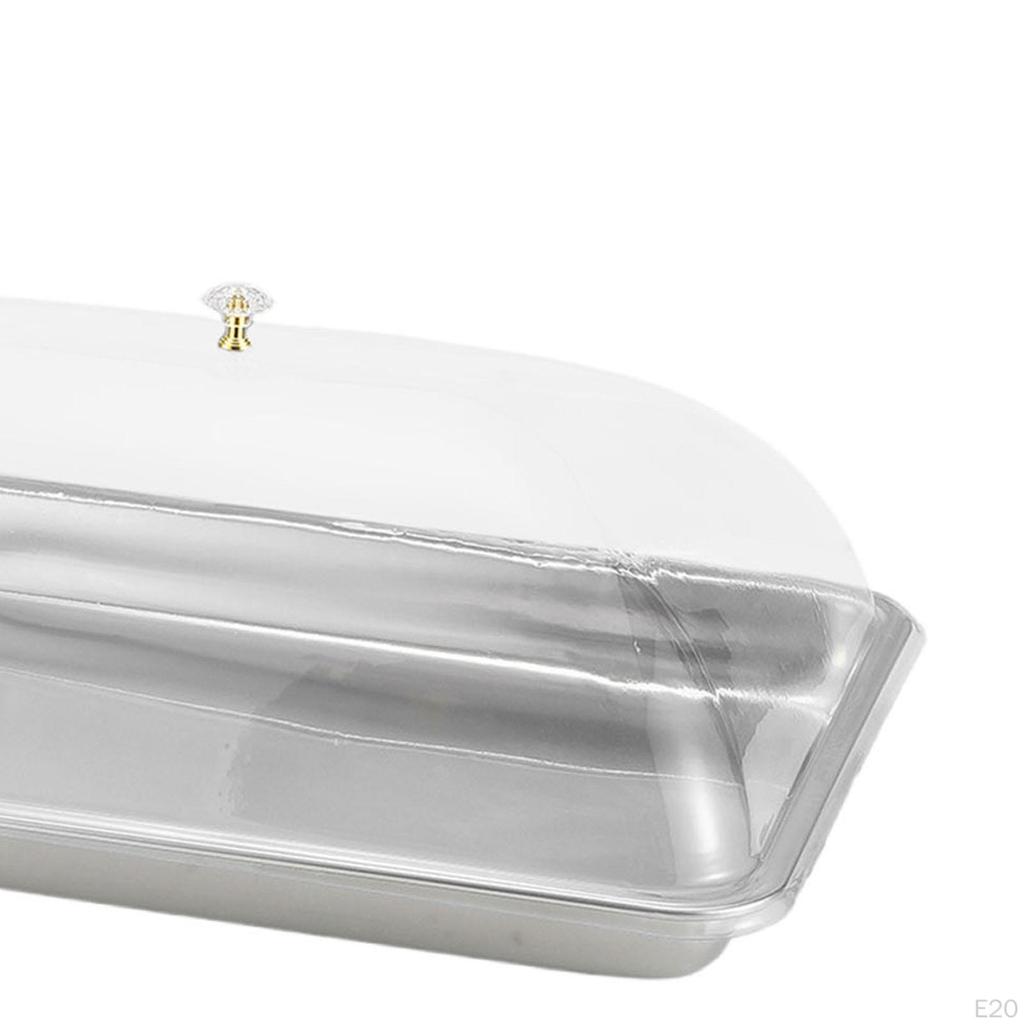 304 Stainless Steel Serving Tray with Dome Lid Food Rectangular Platter for