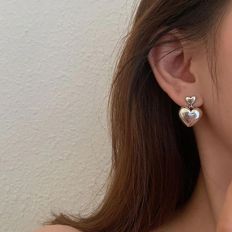 925 Sterling Silver Big Heart Drop Earrings For Women Girls Simple Temperament Hot Fashion Retro Silver 925 Jewelry